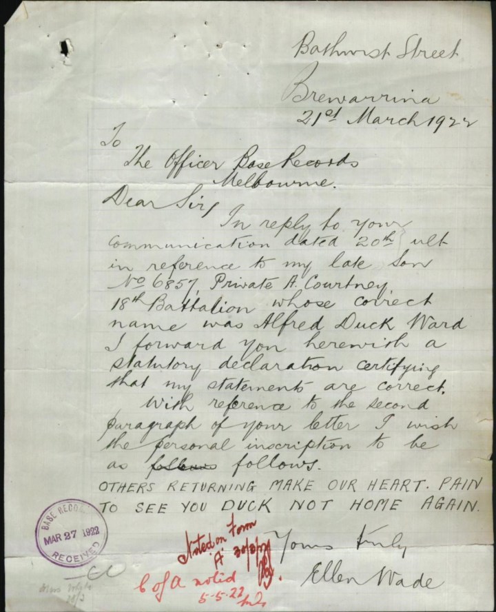 letter from mother 1922