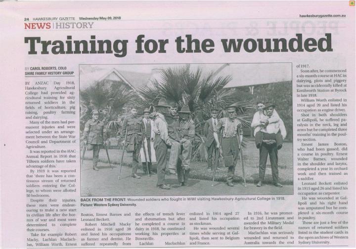 Returned soldiers HAC Hawkesbury Gazette 9 May 2018